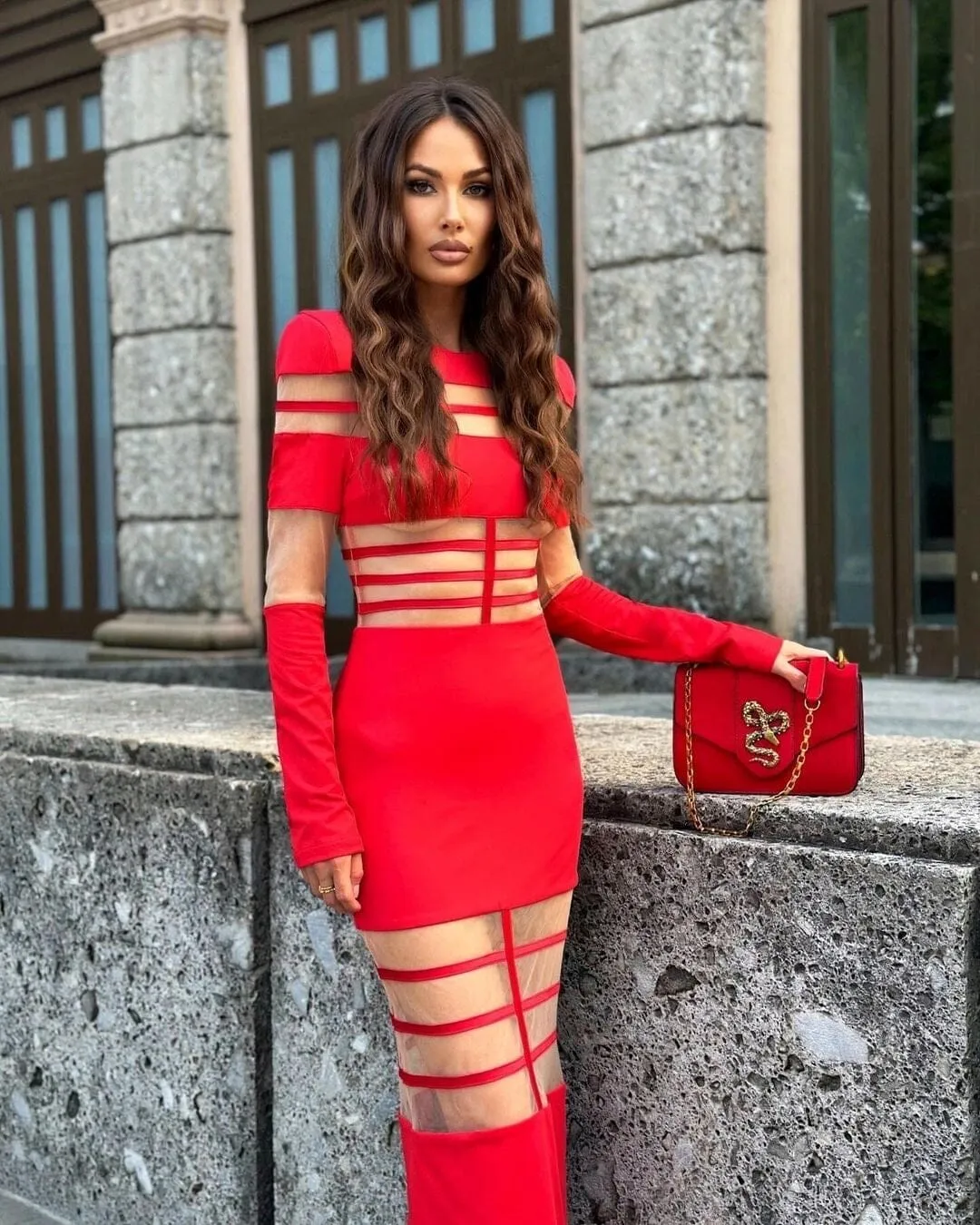 Nouri Red Midi Dress