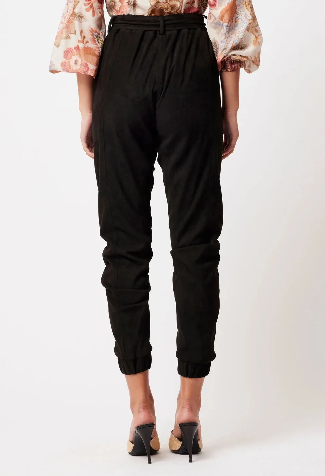 ONCE WAS LYRA FAUX SUEDE JOGGER IN BLACK