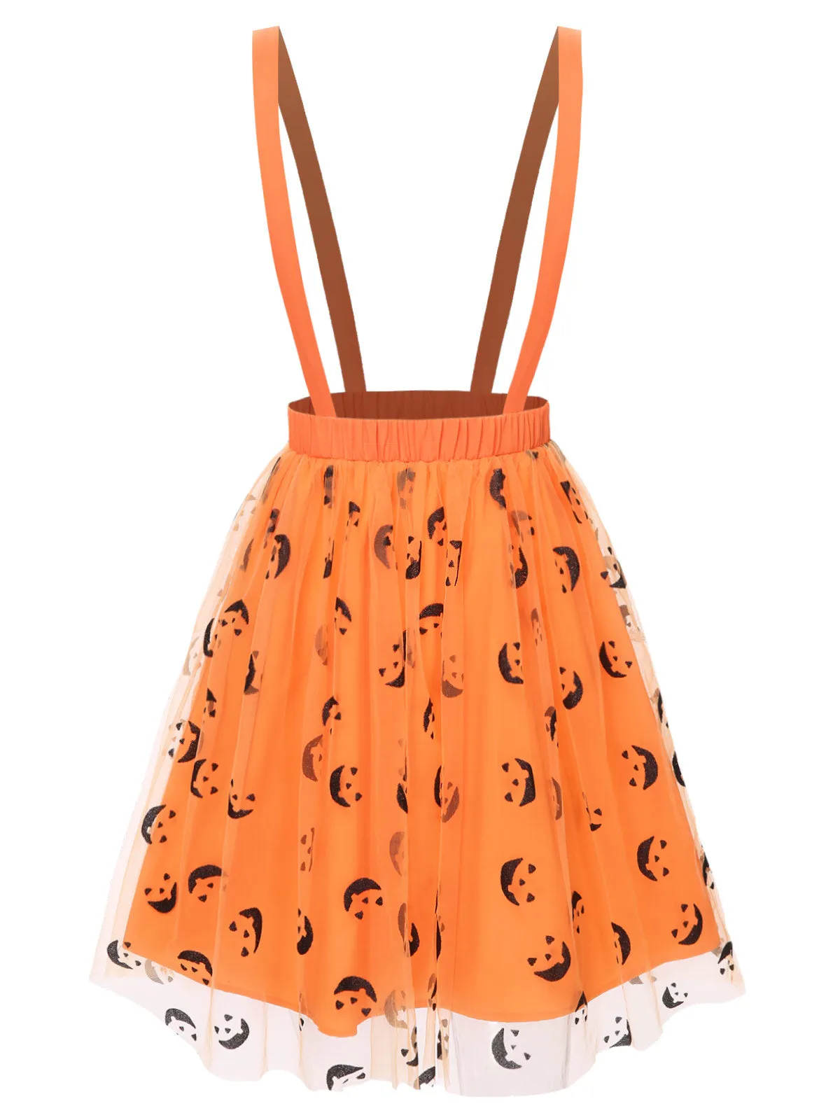 Orange 1940s Halloween Smiley Face Mesh Suspender Skirt