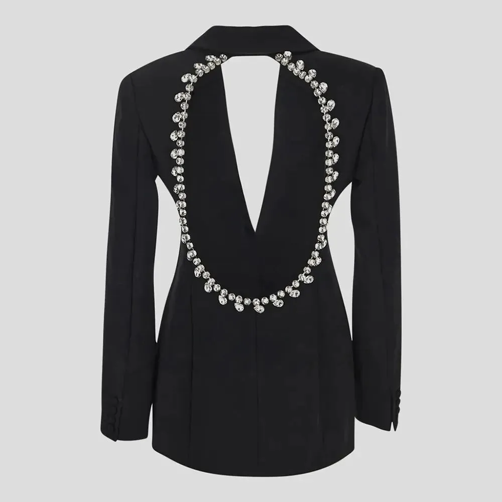 Patchwork Diamonds Blazers For Women Notched Collar Long Sleeve Tunic Hollow Out Solid Blazer Female Fashion