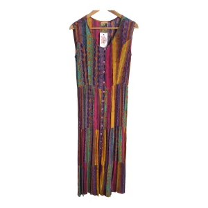 Phool 100% Viscose Sleeveless Summer Maxi Dress Rainbow Pattern w/ Tie Belt UK Size 10