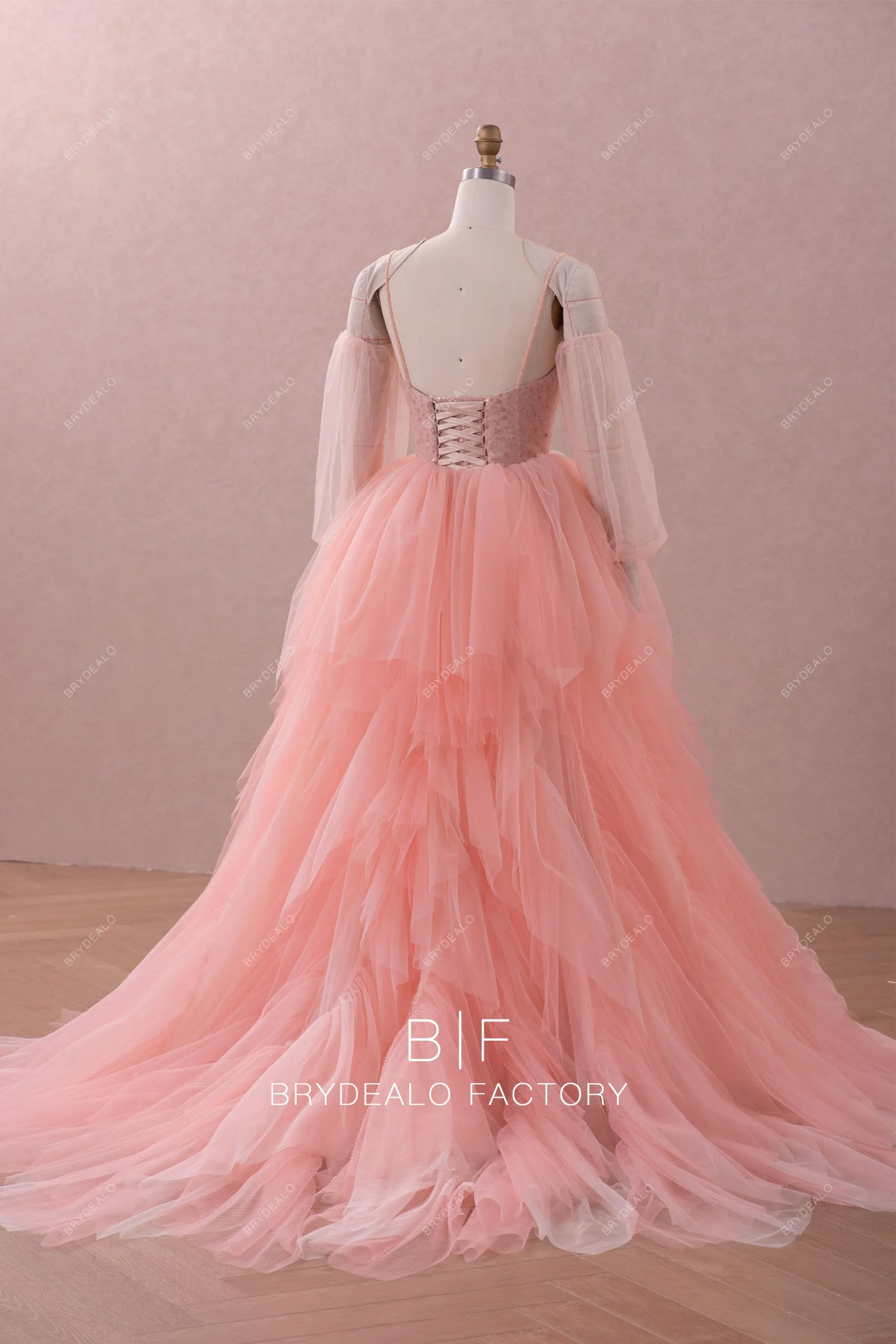 Pink Off Shoulder Sleeves Glitter Celebrity Ruffles Formal Gown