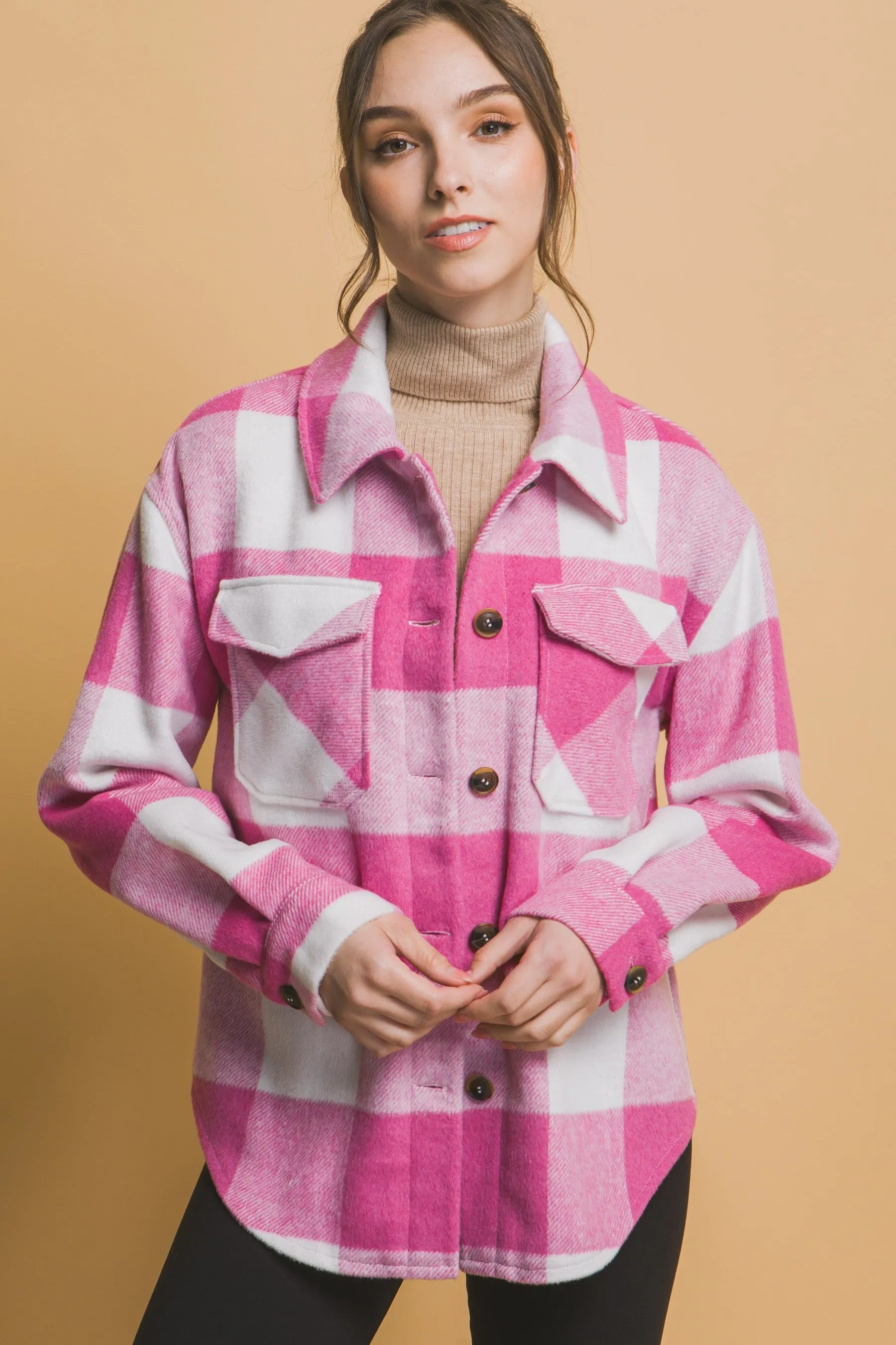 Pink Plaid Bust Pocket Shacket