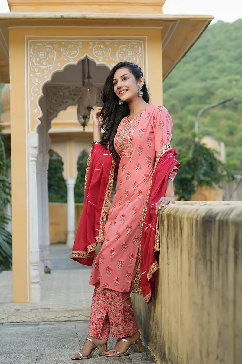 Pink Pure Cotton Straight Suit Set