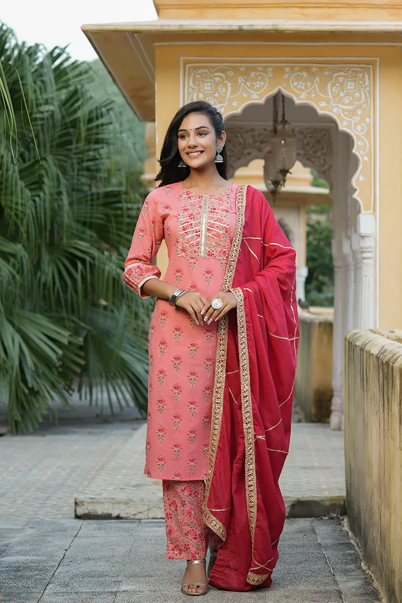 Pink Pure Cotton Straight Suit Set