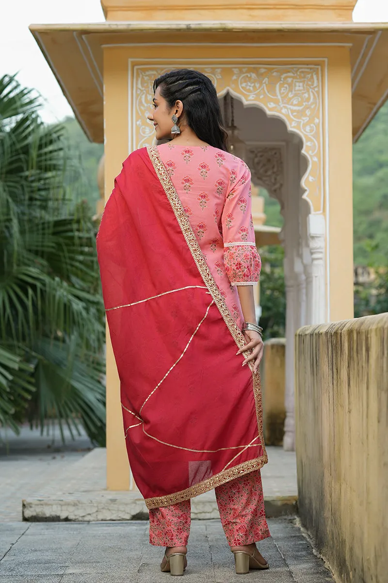 Pink Pure Cotton Straight Suit Set