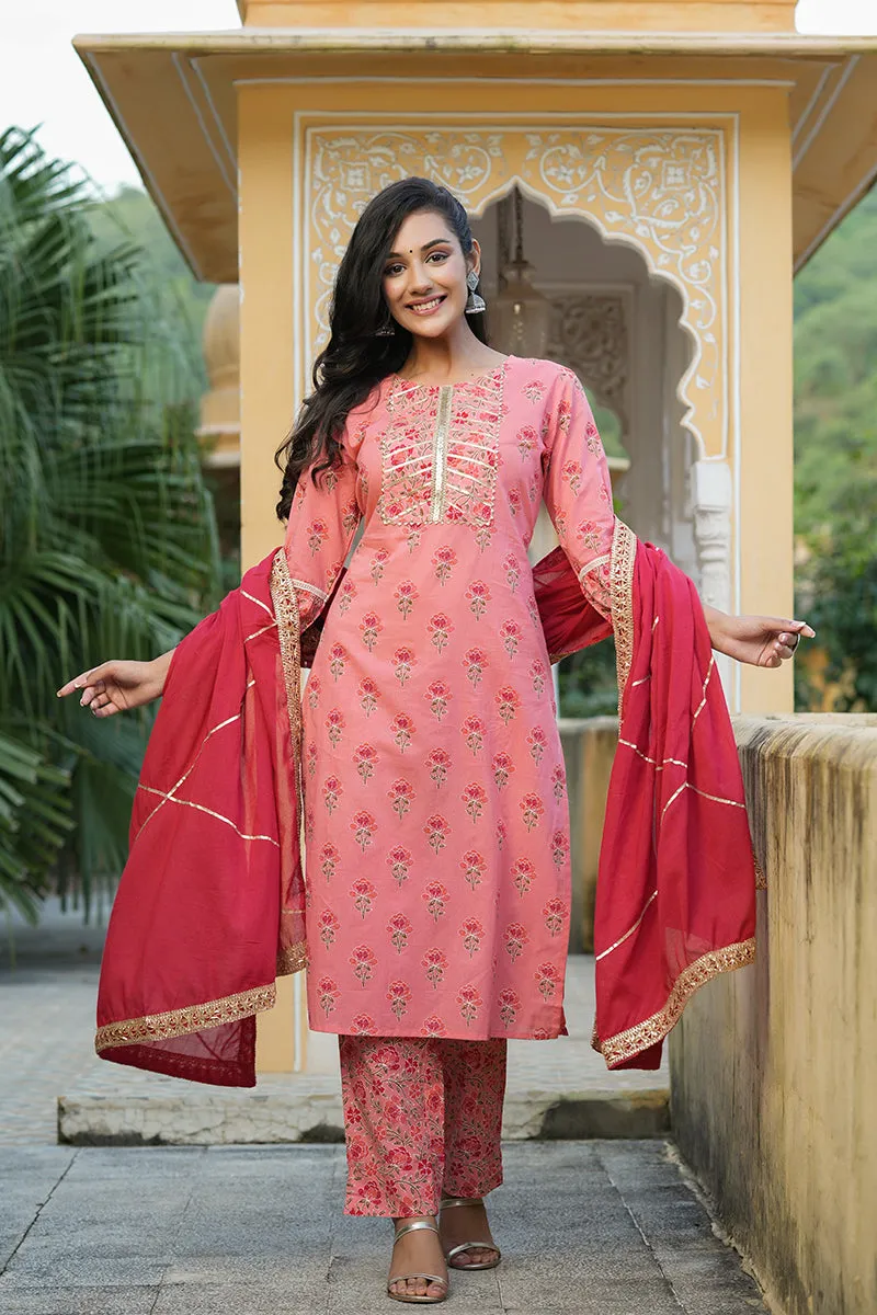 Pink Pure Cotton Straight Suit Set