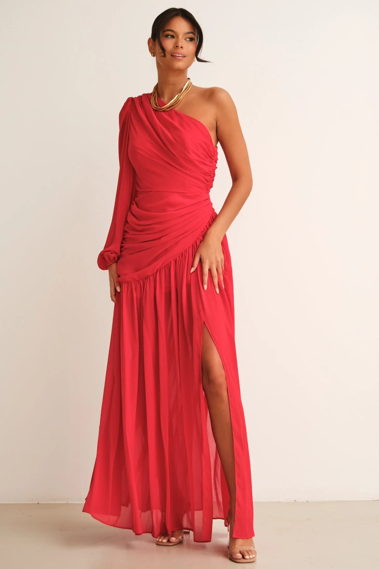 Piper One Shoulder Maxi Dress Red