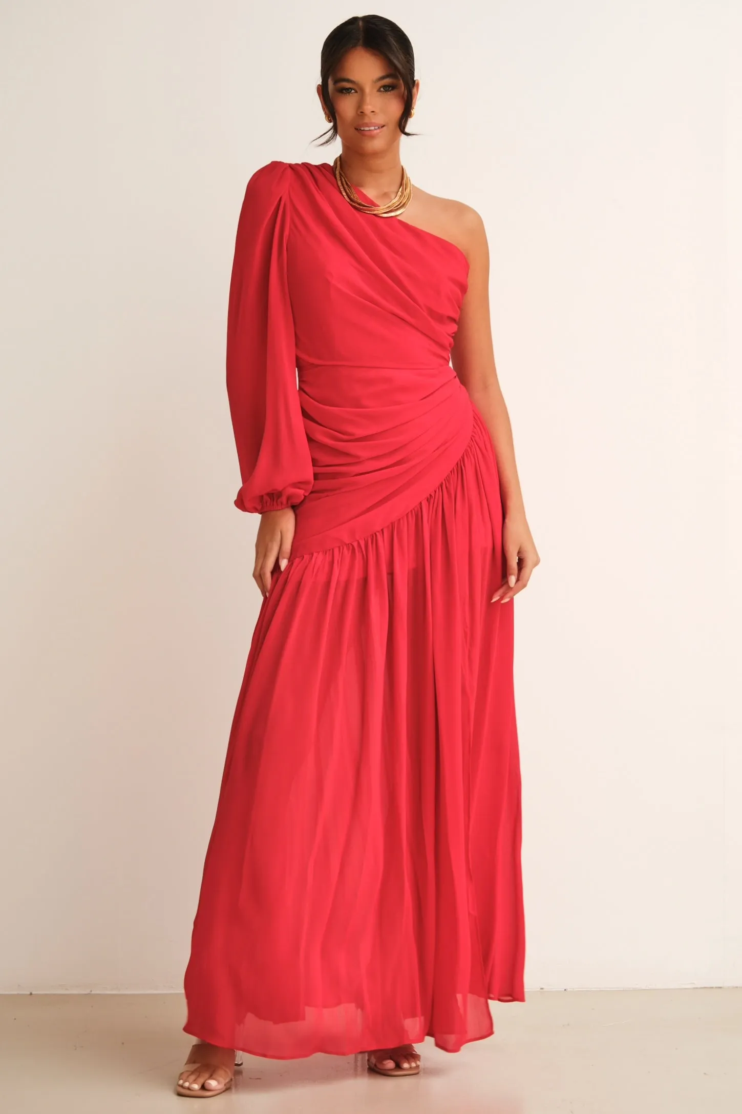 Piper One Shoulder Maxi Dress Red