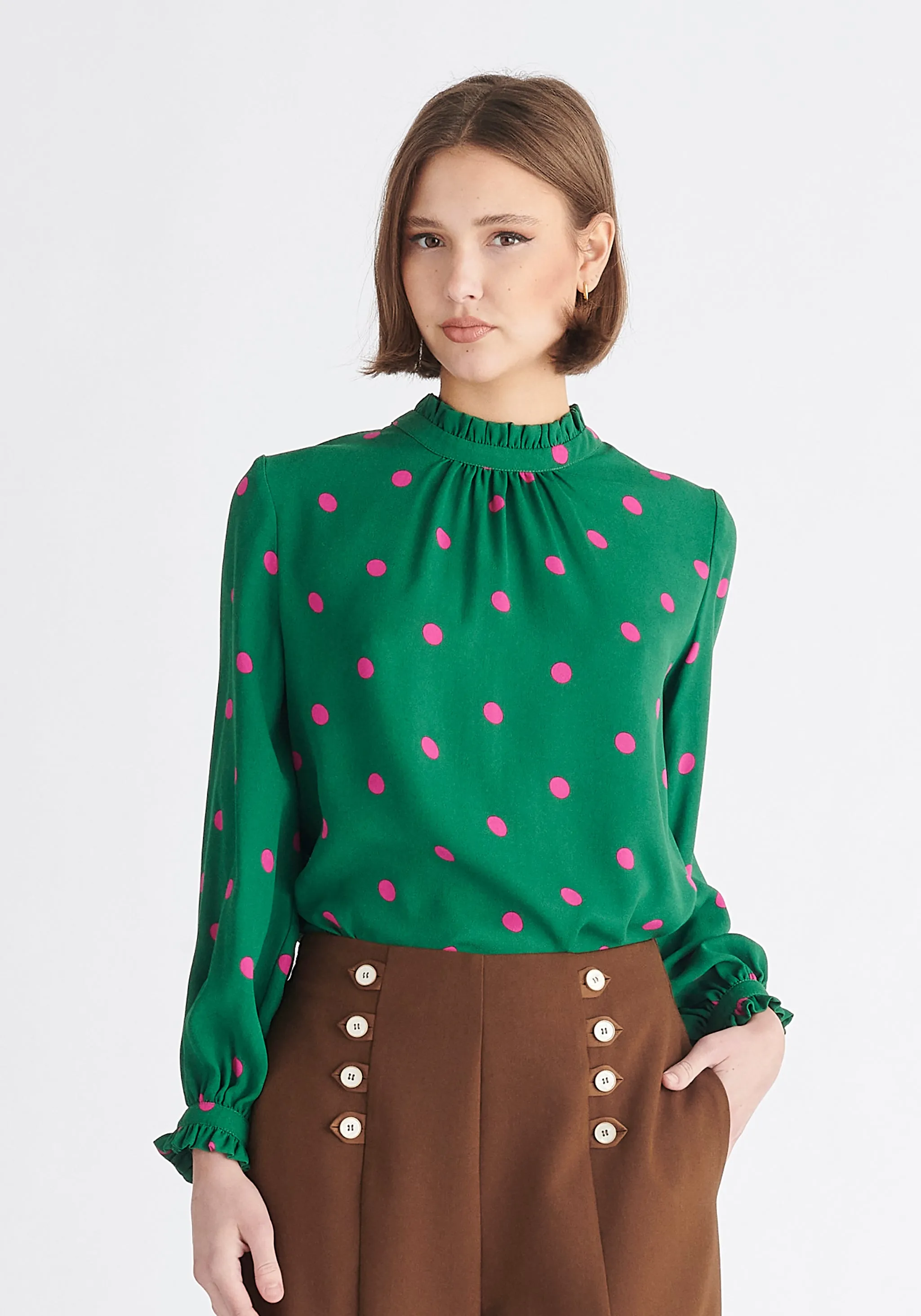 Pleated Collar Polka Dot Blouse