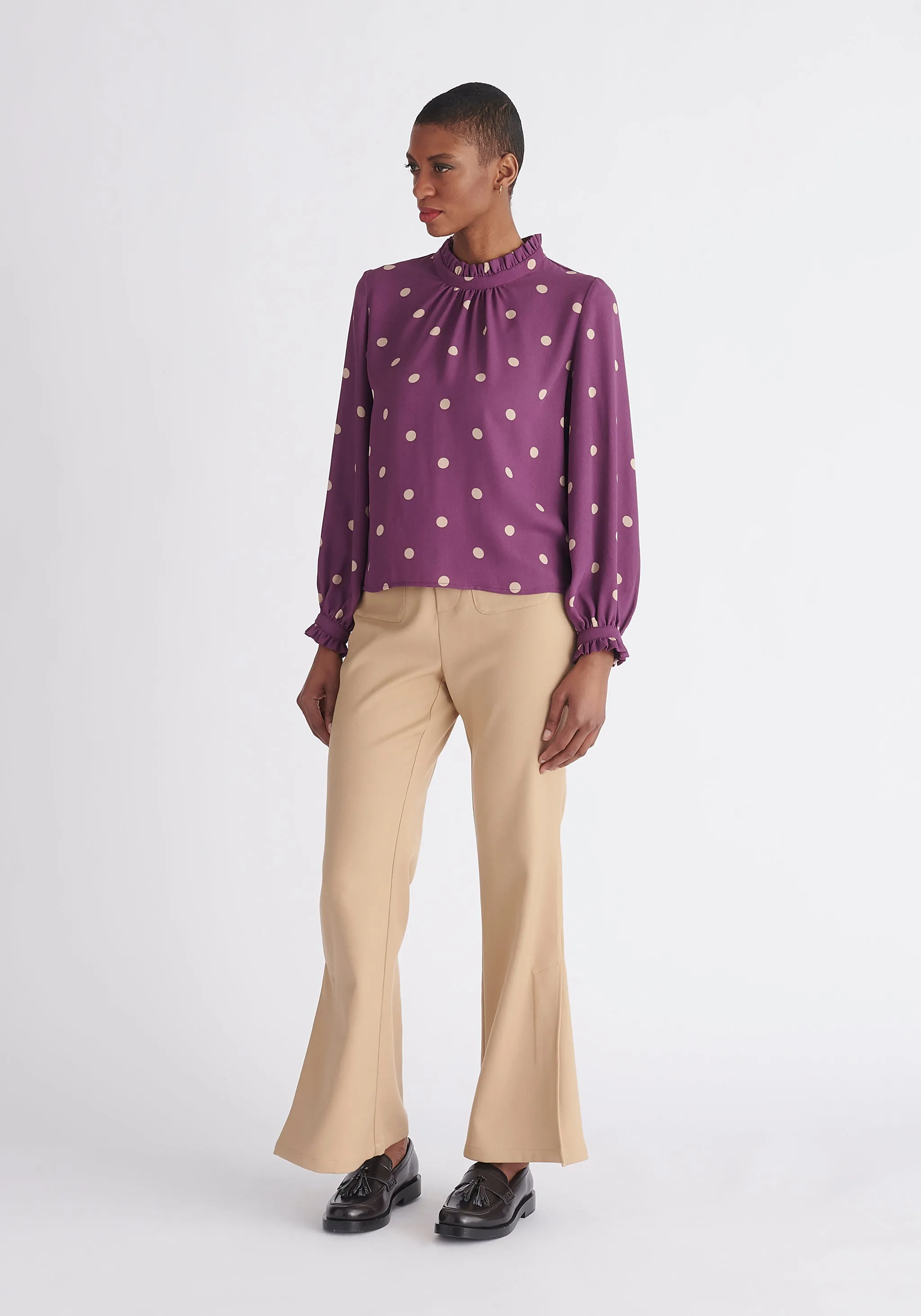 Pleated Collar Polka Dot Blouse