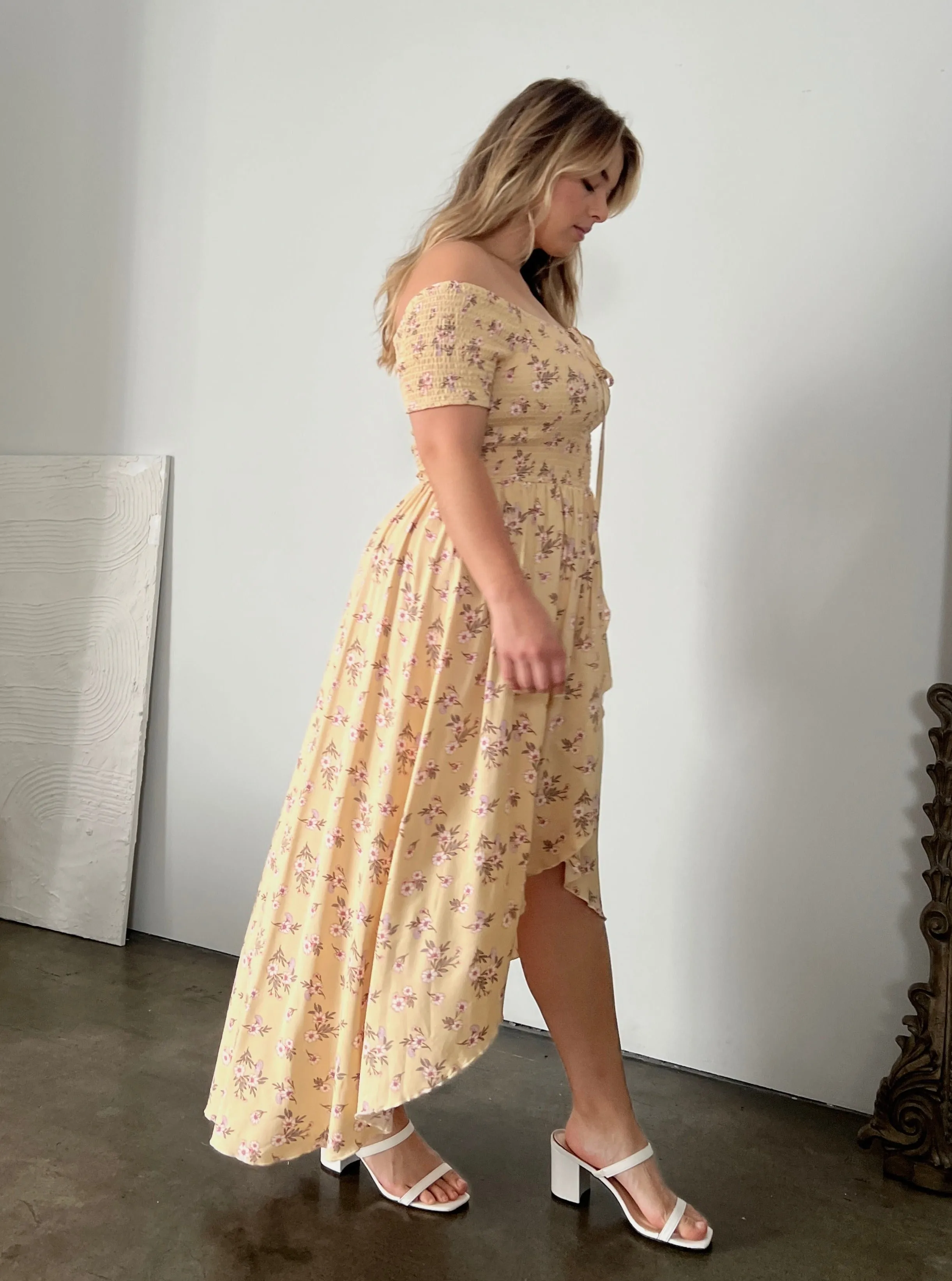 Plus Size High Low Smocked Floral Dress