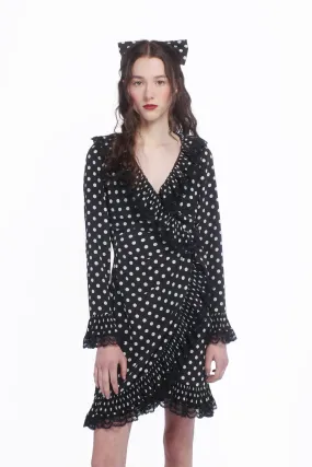 Polka Dot Pleated Wrap Dress