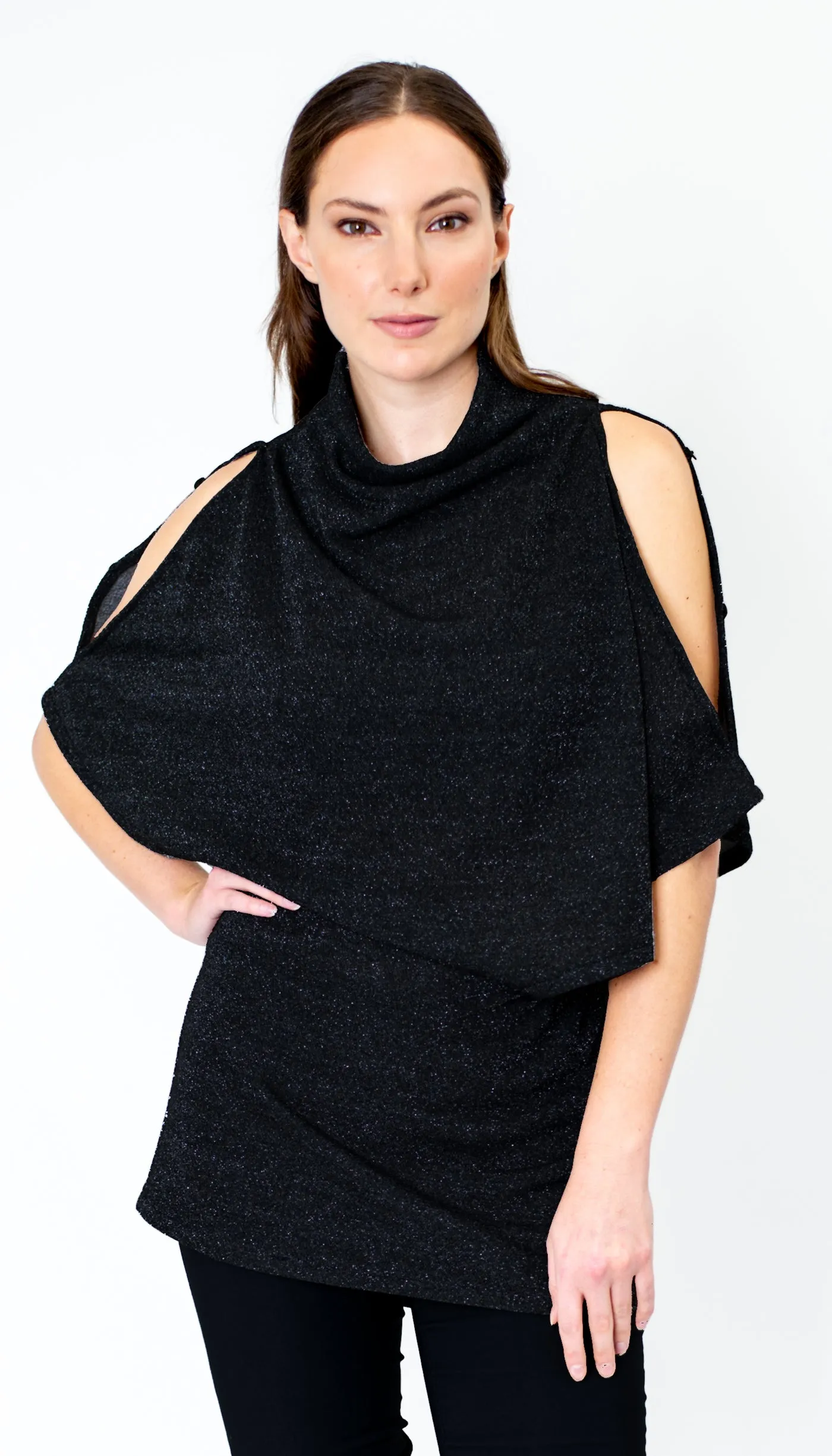 Poncho Tunic Top w/Split Shoulder / Black Metallic