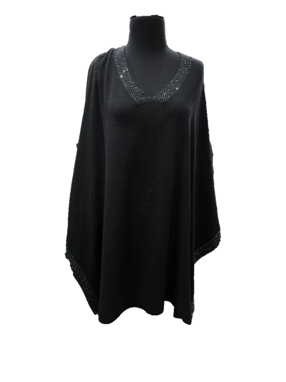 Poncho with Embellished Neckline