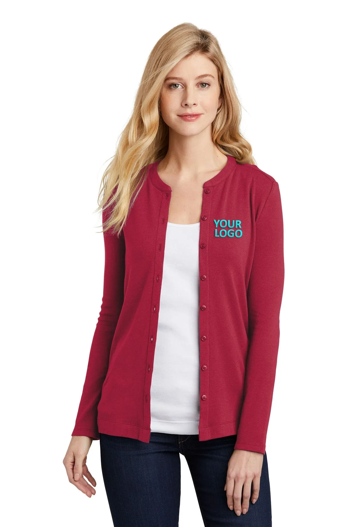 Port Authority Ladies Concept Stretch Branded Button-Front Cardigans, Rich Red