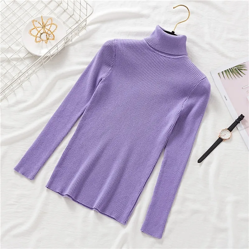 Pullovers Women Turtleneck Sweaters Fashion Spring Long Sleeve Female Jumper Autumn Korean Basic Top Soft Knitted Sweater