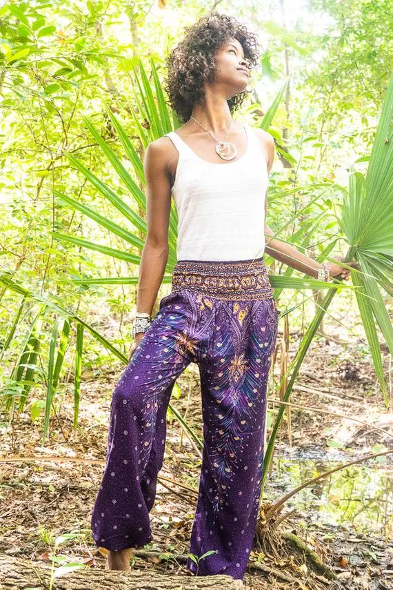 Purple PEACOCK Harem Pants Women Boho Pants Hippie Pants