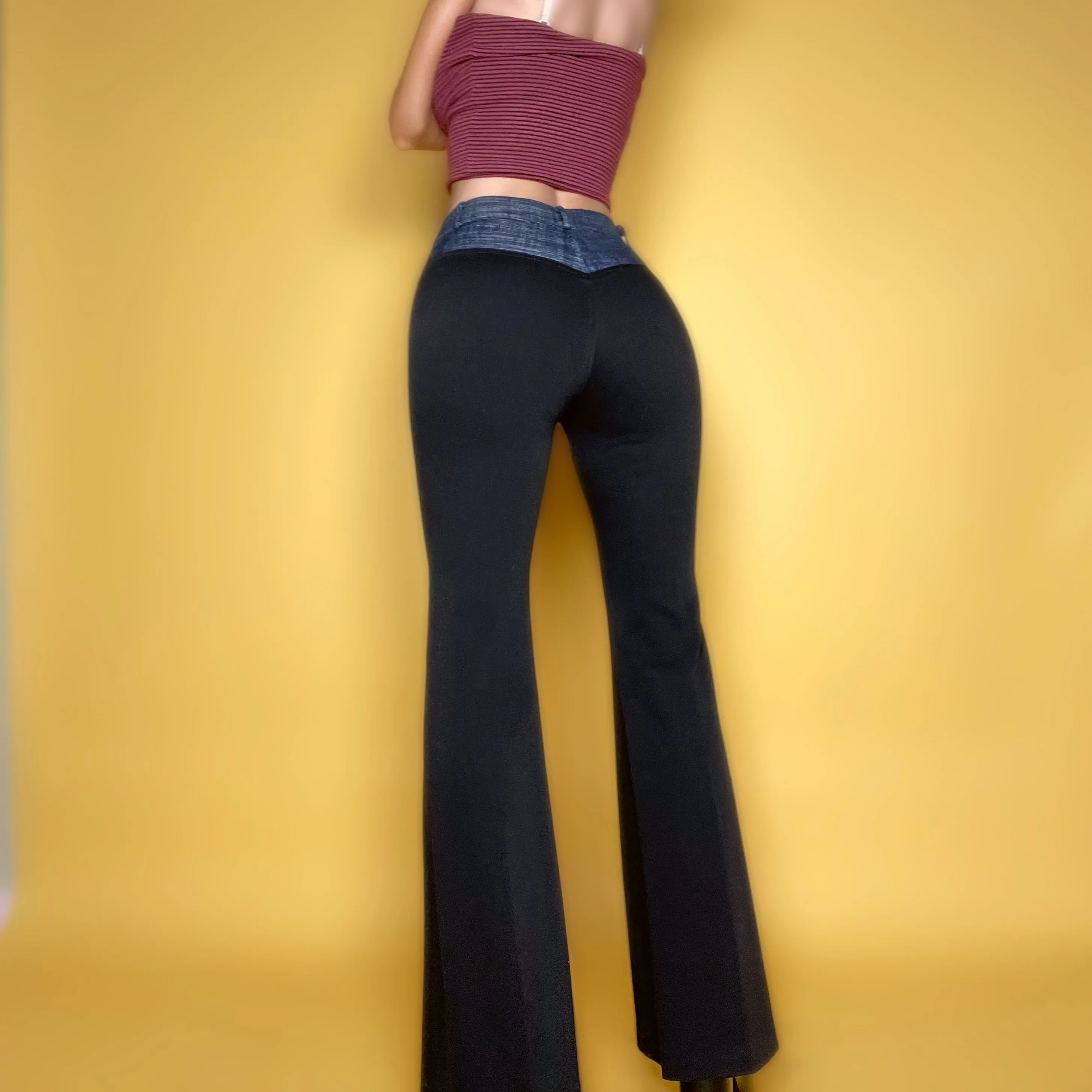 Rare Small Mid Rise Chap-Style Flared Leg Patchwork Pant | Y2K Bebe Tapered Bell Bottom Trouser