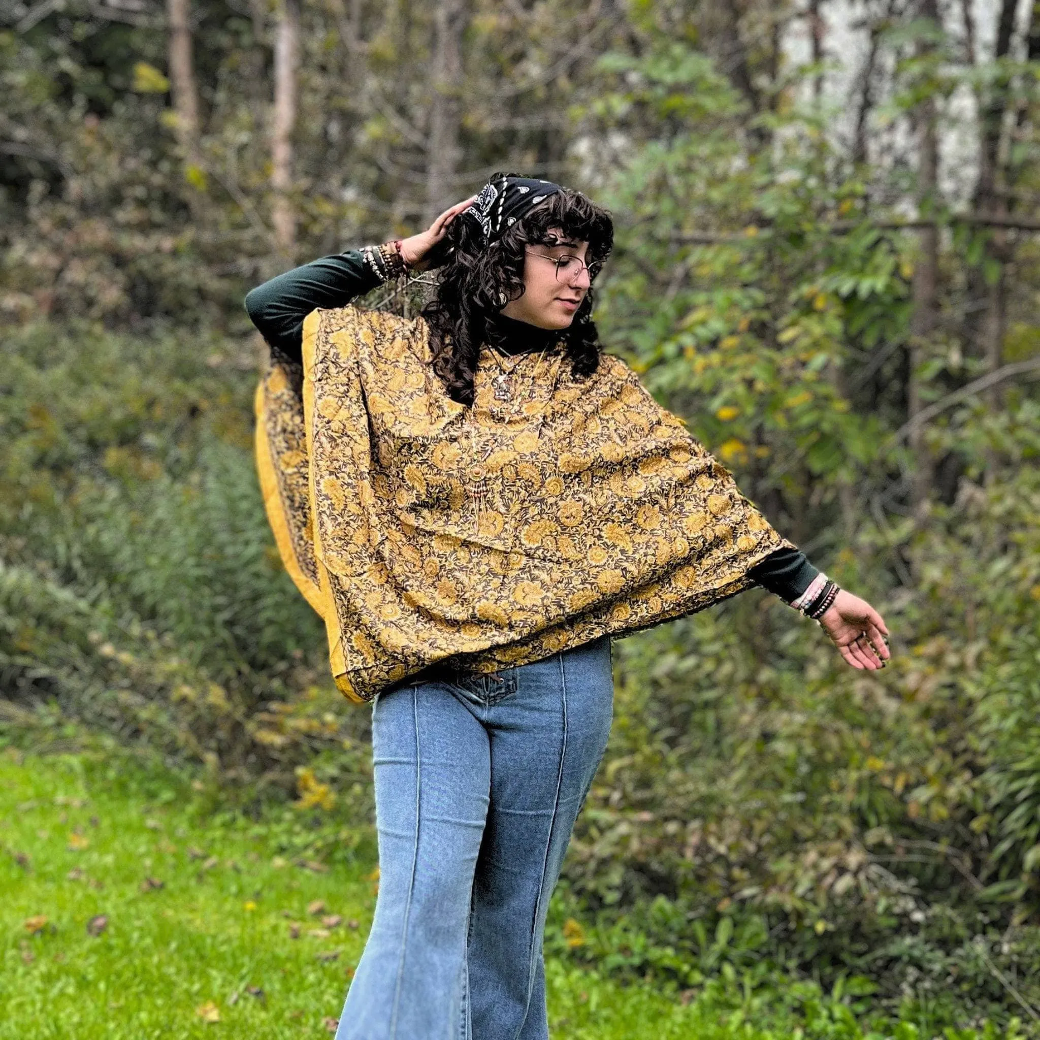 Recycled Sari Hooded Poncho