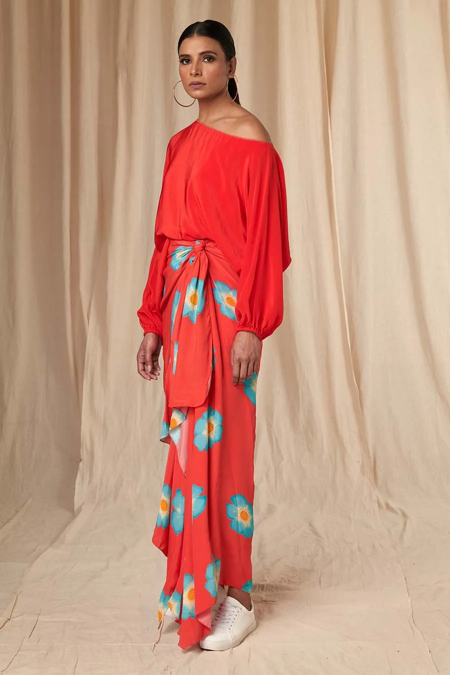 Red Poncho & Crazy Daizy Drape Skirt Set