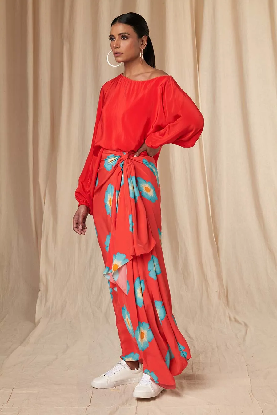 Red Poncho & Crazy Daizy Drape Skirt Set