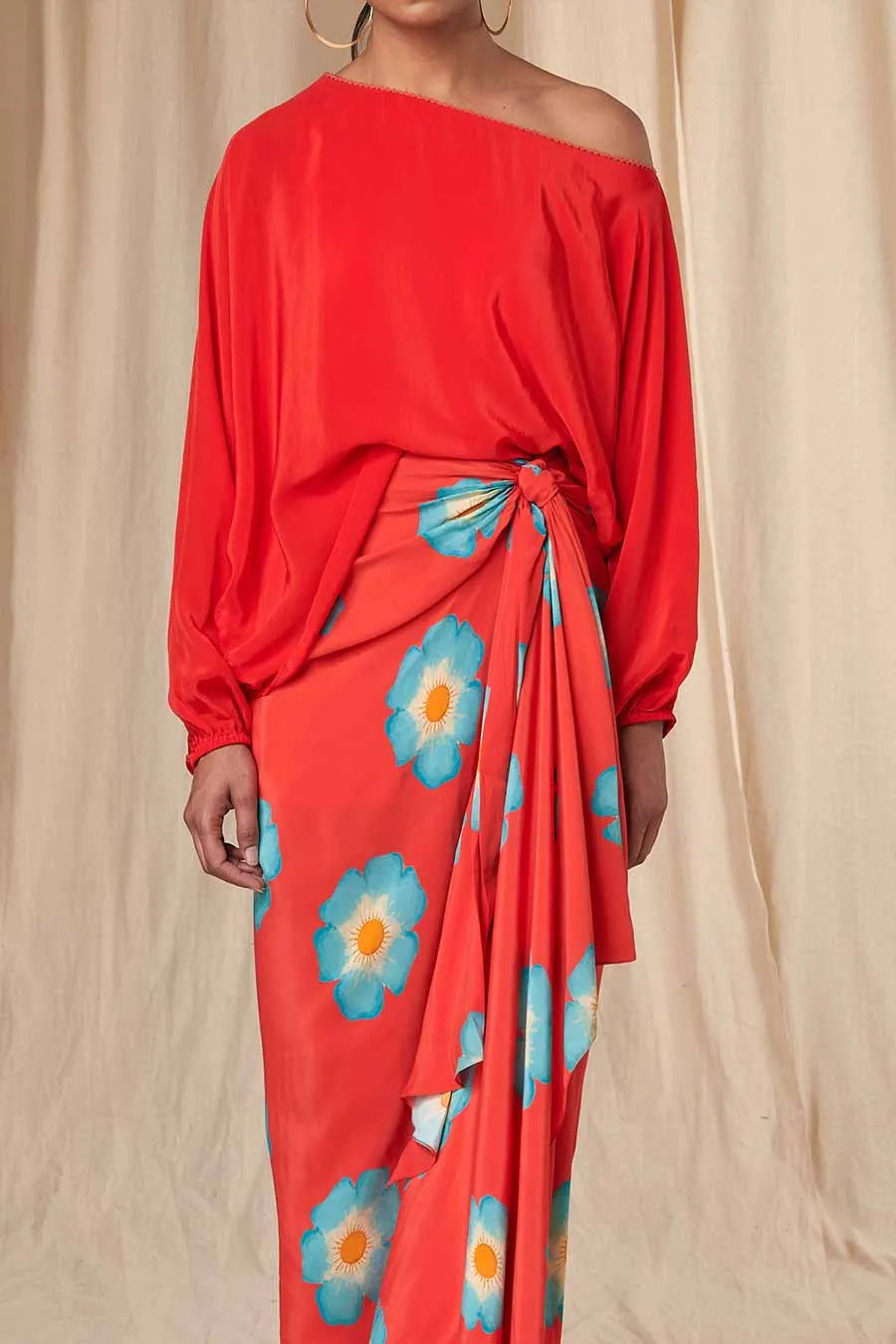 Red Poncho & Crazy Daizy Drape Skirt Set