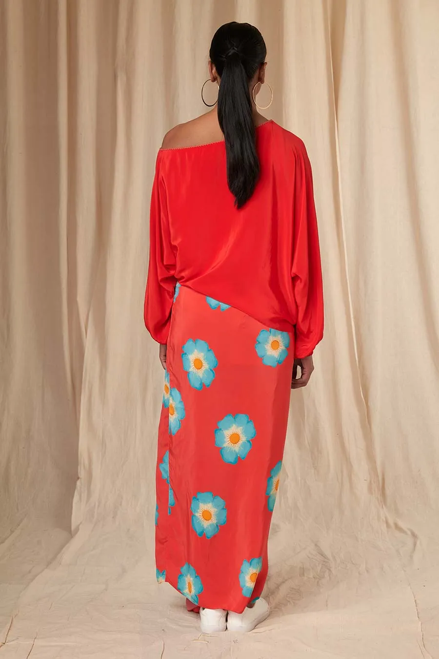 Red Poncho & Crazy Daizy Drape Skirt Set