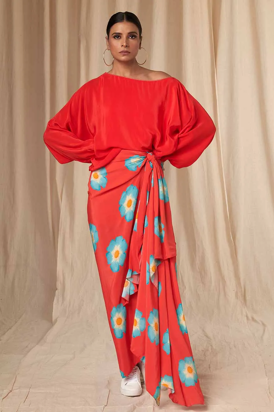 Red Poncho & Crazy Daizy Drape Skirt Set