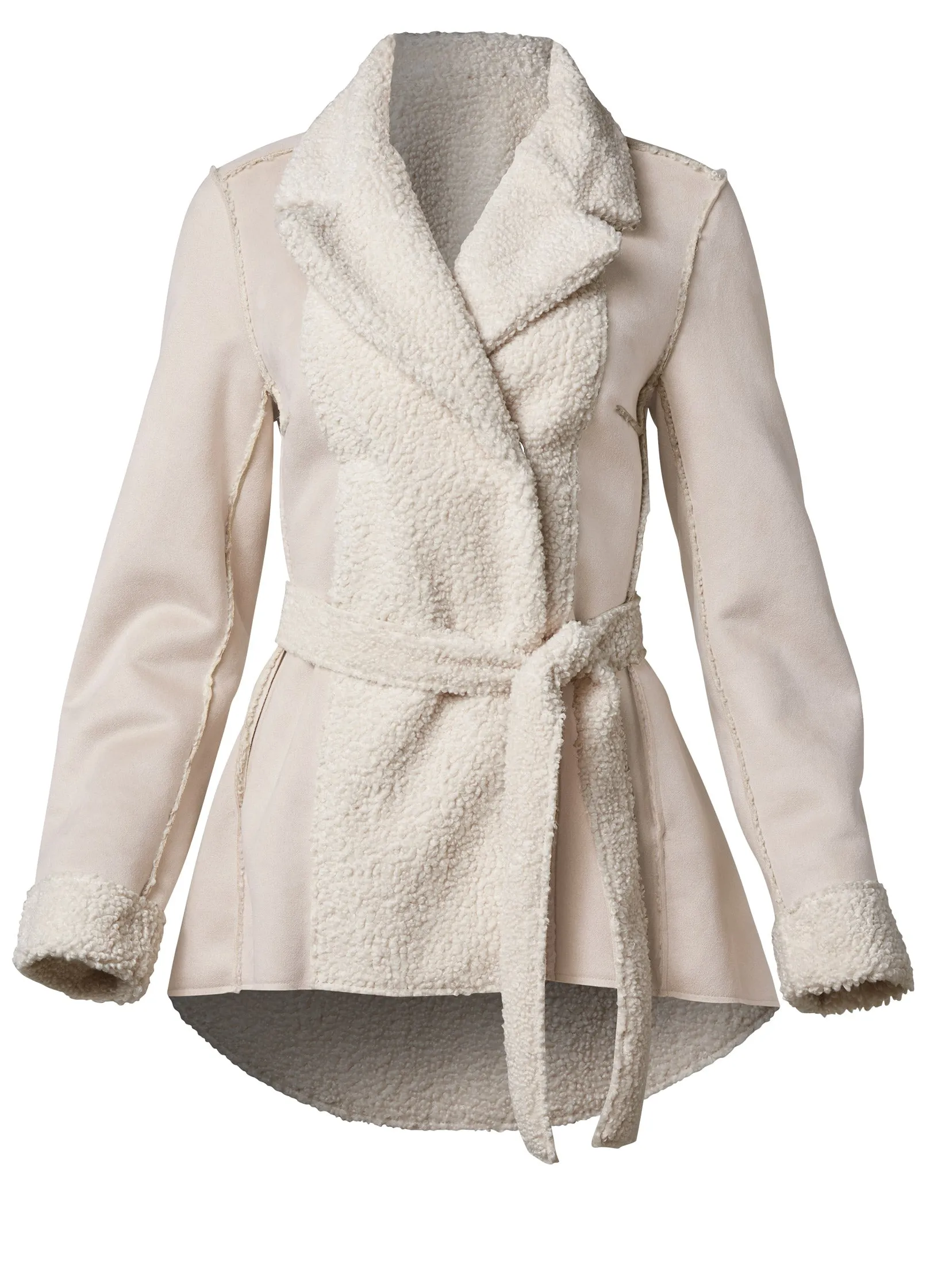 Reversible Faux Suede/Sherpa Coat - Cream