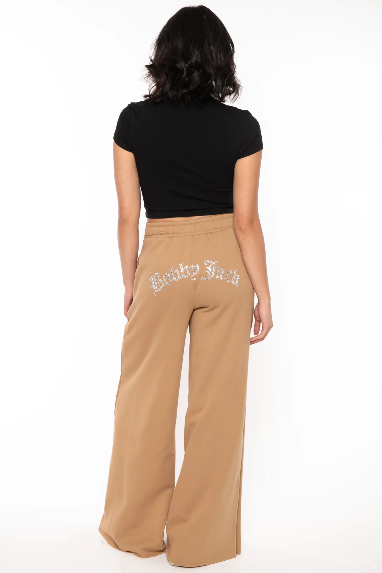 Rhinestone Bootie - Bobby Jack Wide Leg Sweats - Camel