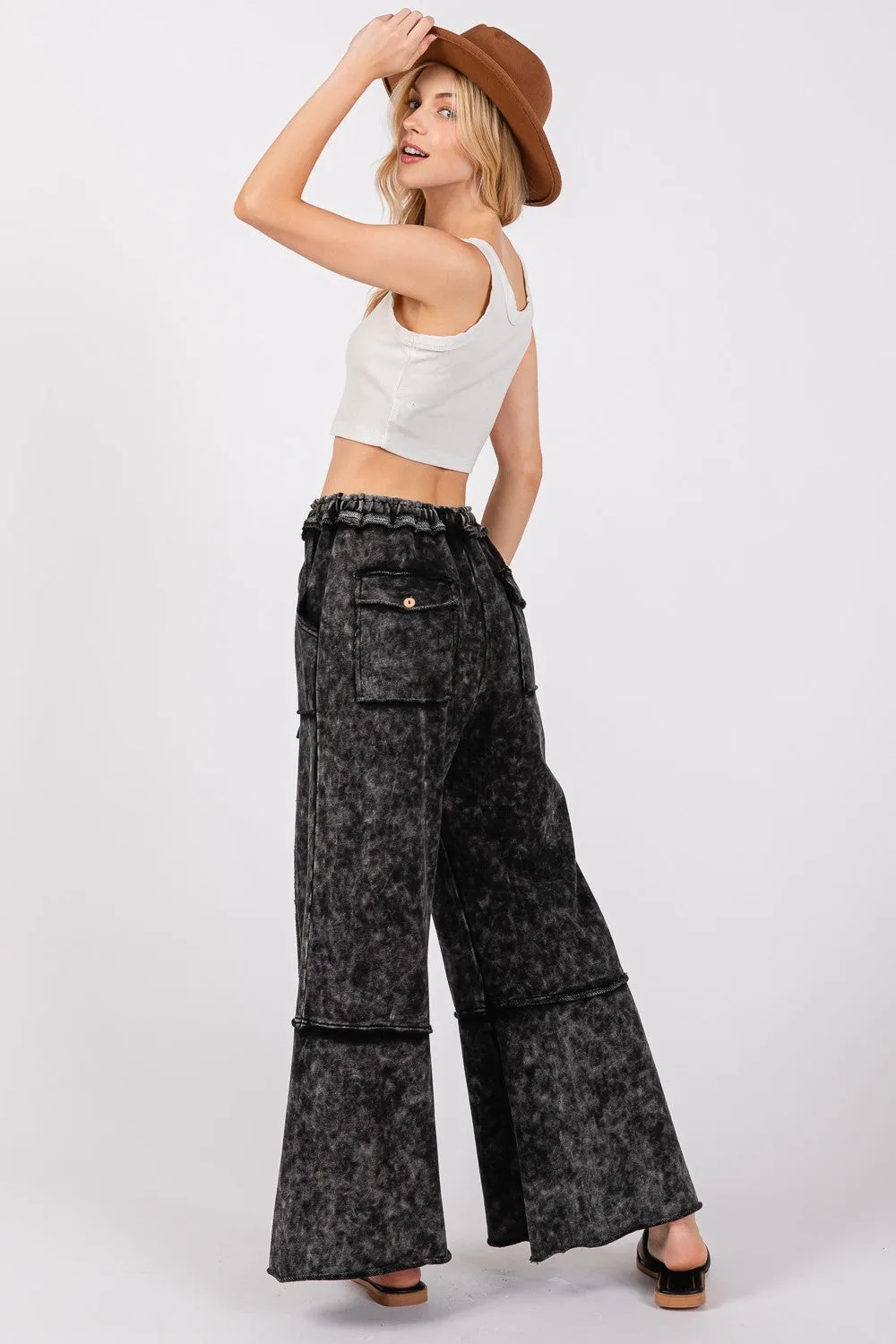 Rhode Mineral Washed Terry Wide Leg Pants - Ash