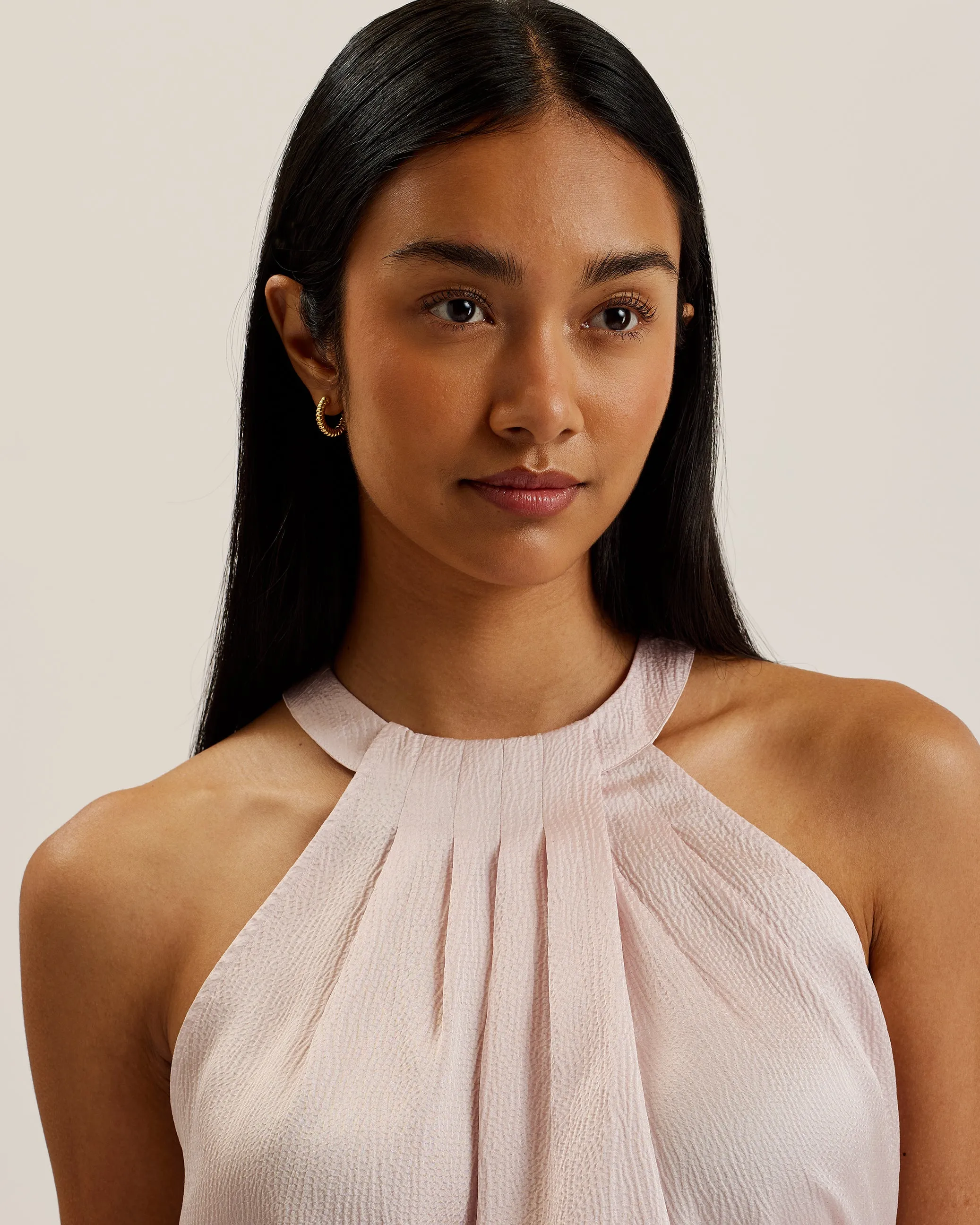 Ribeira Halterneck Top With Pleat Detail Lt-Pink