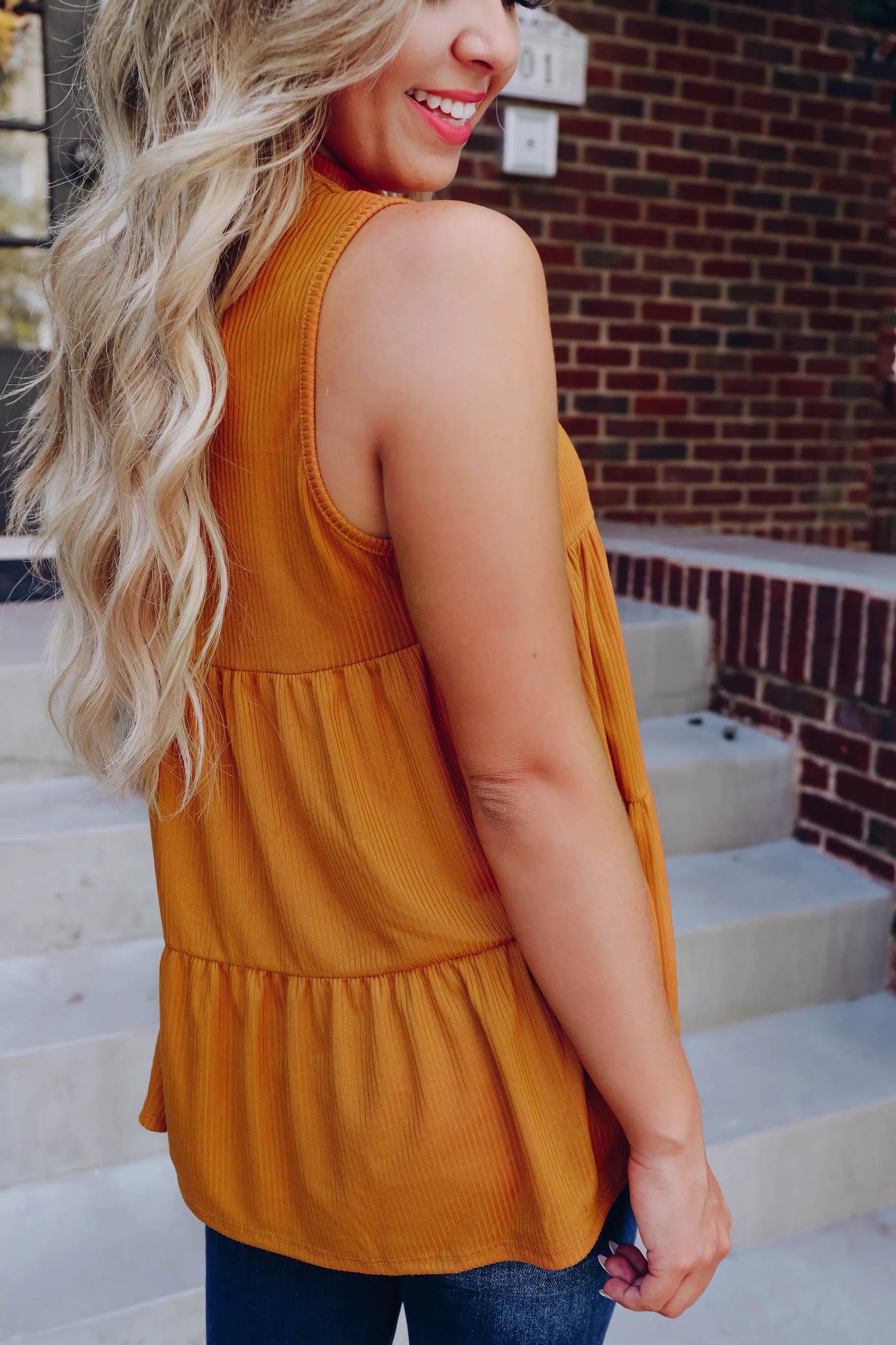 Riley Mock Neck Ribbed Tank - Mustard