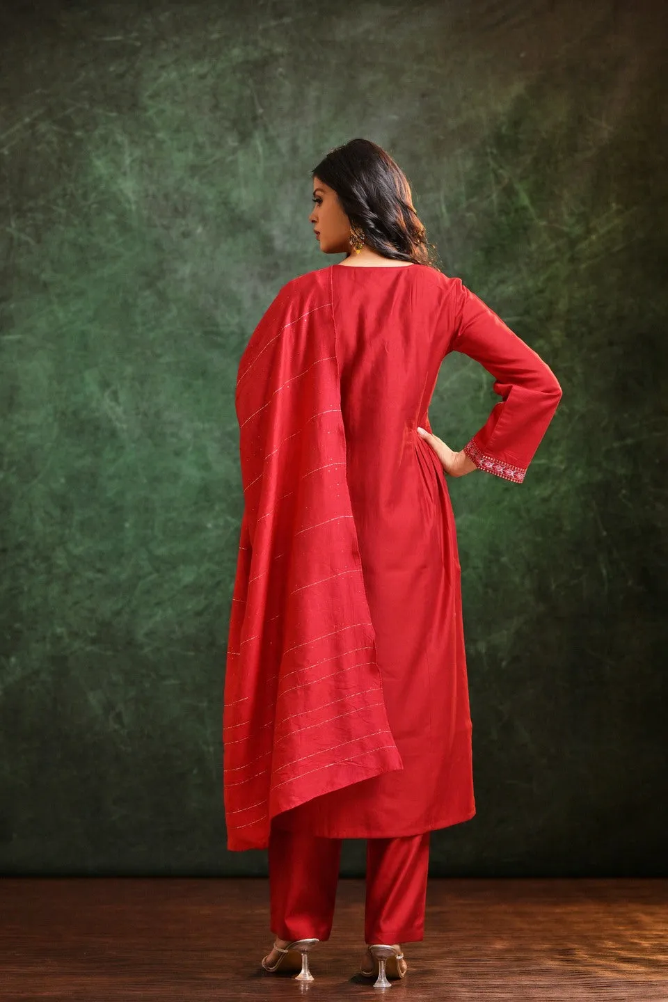 Ruby Radiance Roman  Silk Kurta Set With Dupatta