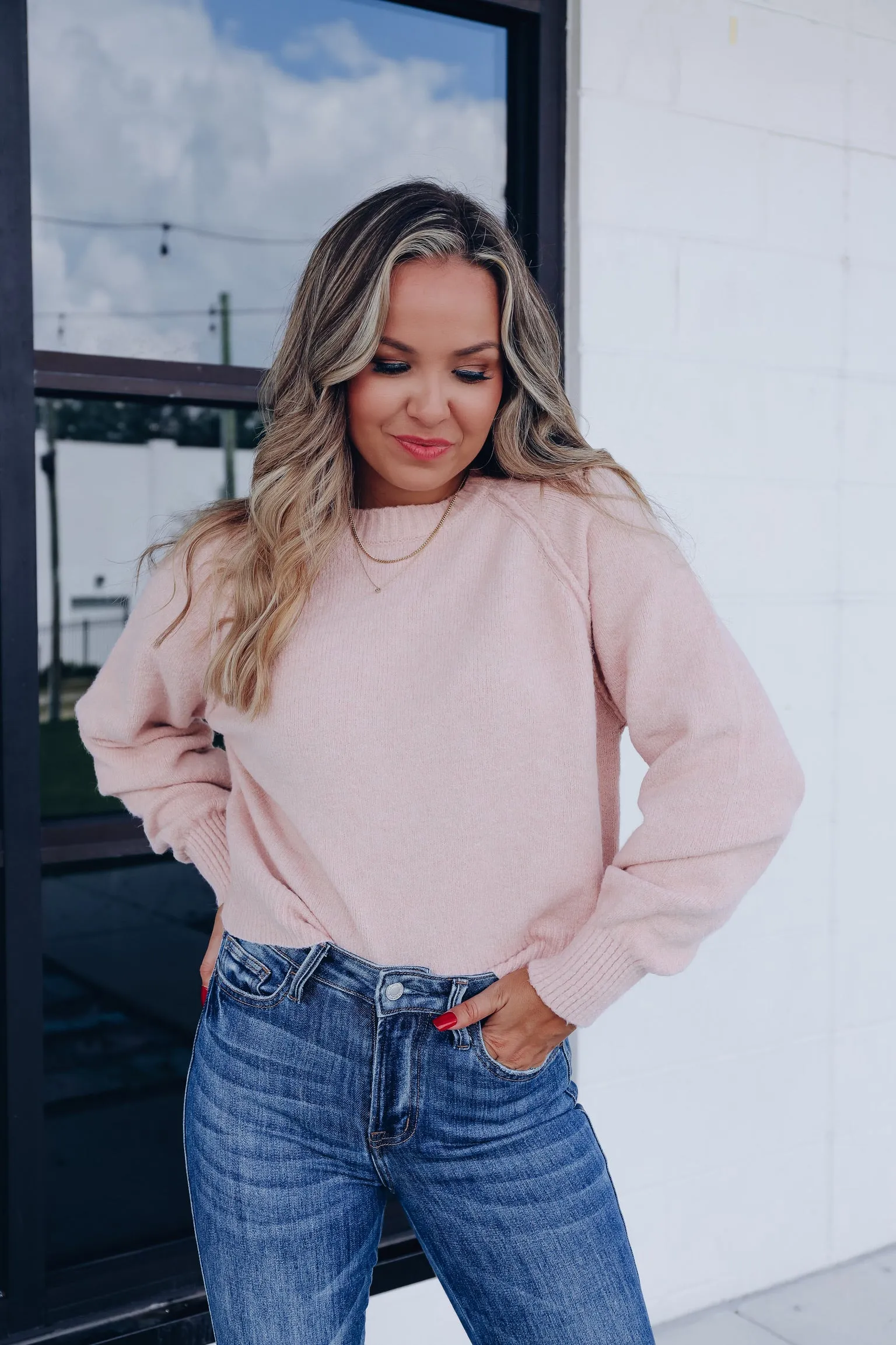 Rudi Raglan Sleeve Sweater - Blush