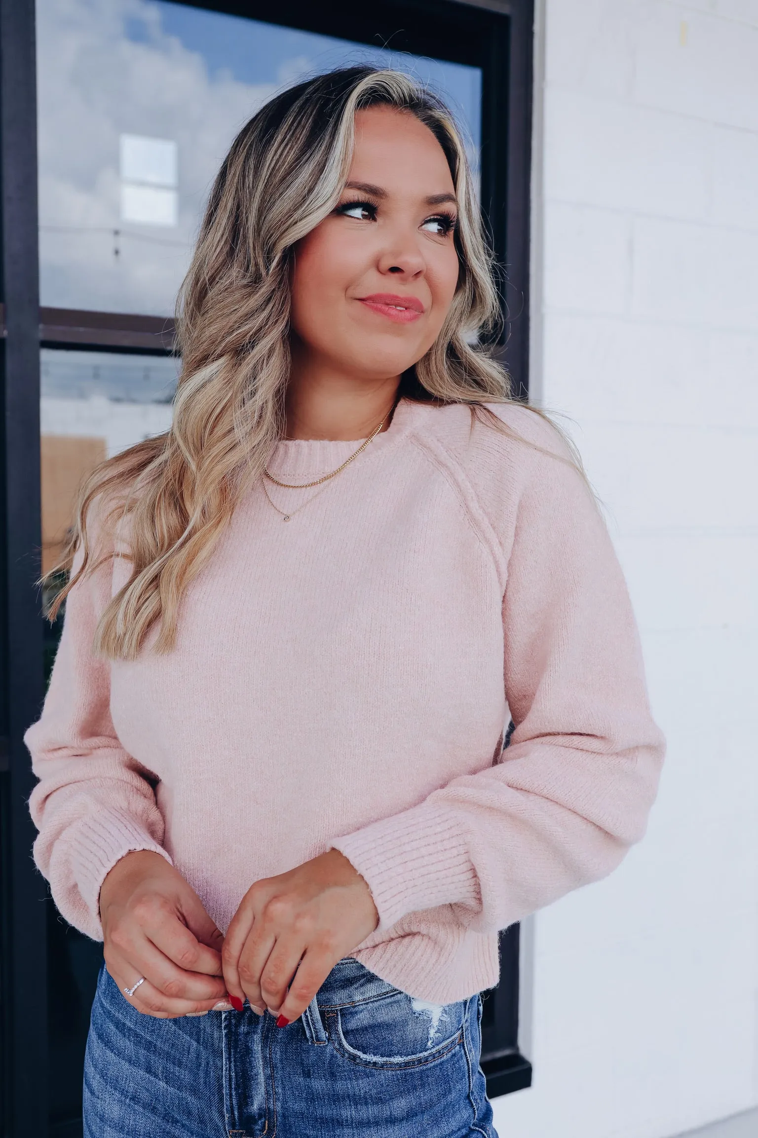 Rudi Raglan Sleeve Sweater - Blush