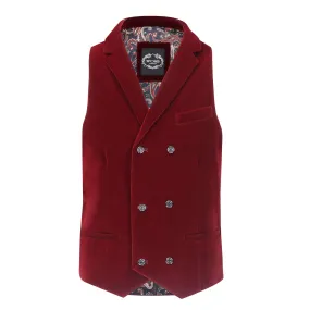 SAM - BURGUNDY VELVET DOUBLE BREASTED COLLAR WAISTCOAT