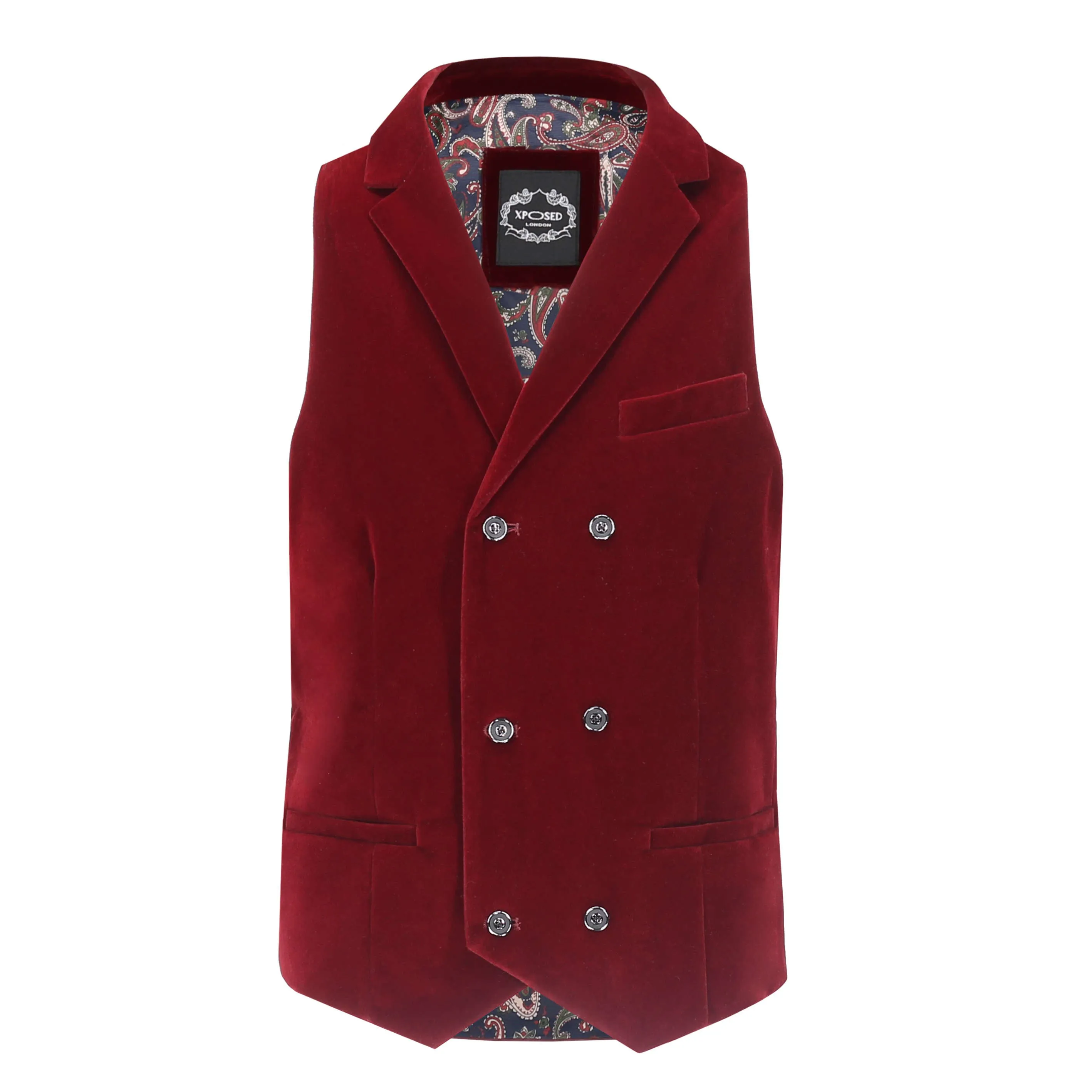 SAM - BURGUNDY VELVET DOUBLE BREASTED COLLAR WAISTCOAT