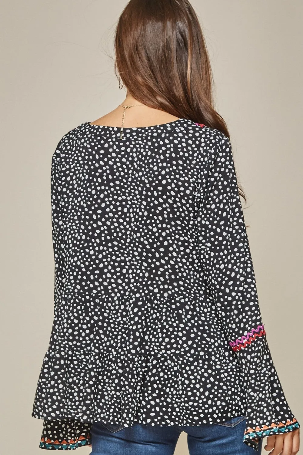 Savannah Jane Black and White Leopard Babydoll Tunic with Embroidered Accents