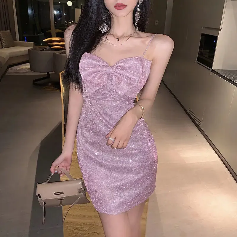 Sexy Bodycon Shiny Slip Dresses Night Club Party Korean Fashion Kpop Spaghetti Strap Mini Dress Women Summer