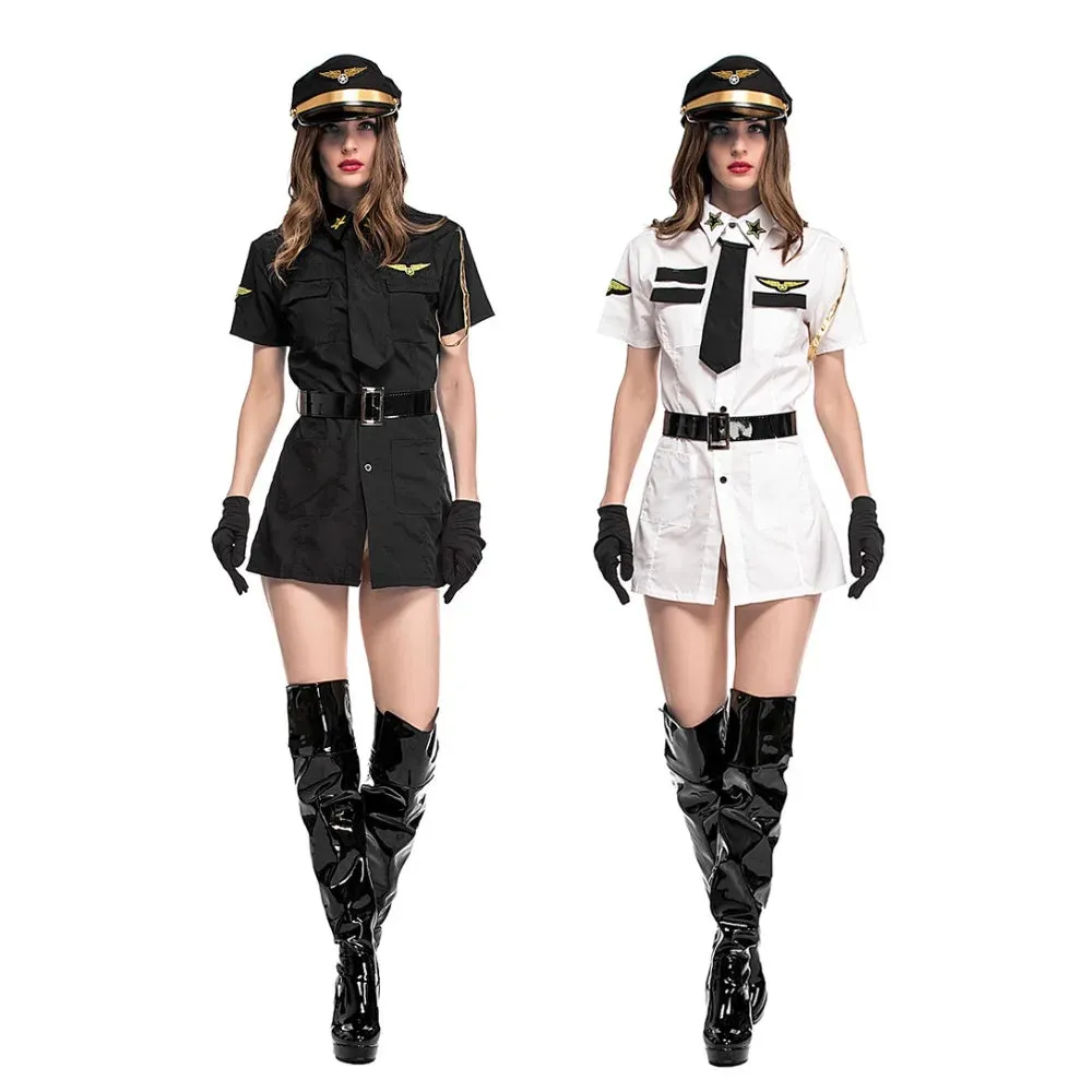 Sexy Halloween Pilot Captain Nightclub Female Cosplay Show Dance Cop Outfit