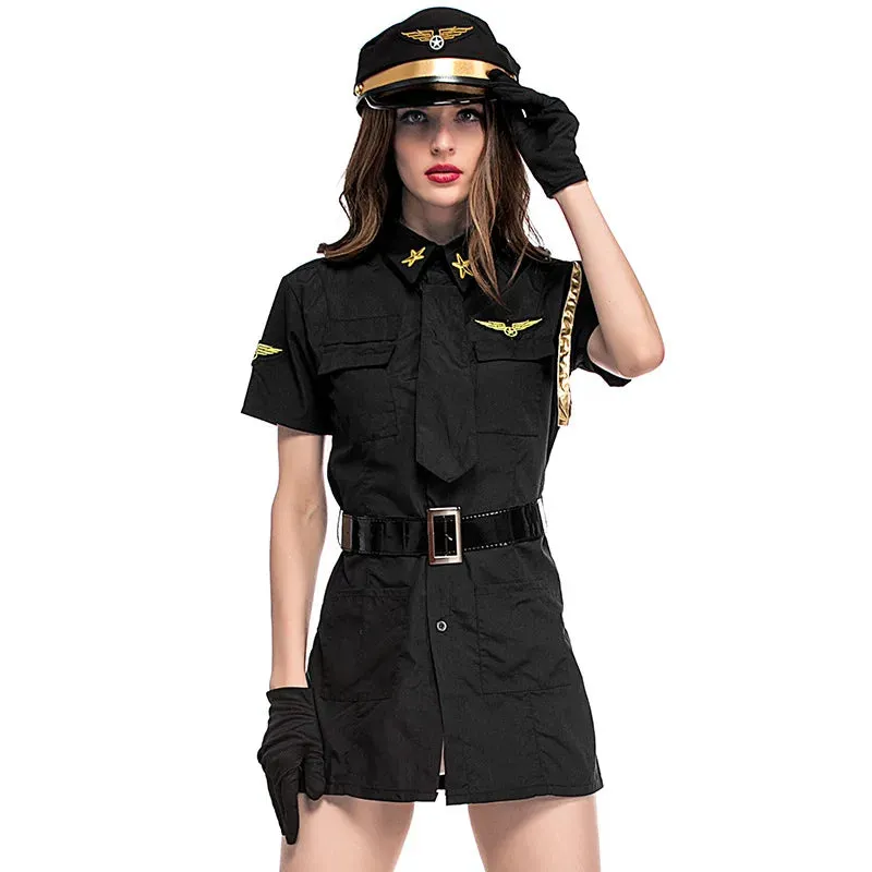 Sexy Halloween Pilot Captain Nightclub Female Cosplay Show Dance Cop Outfit