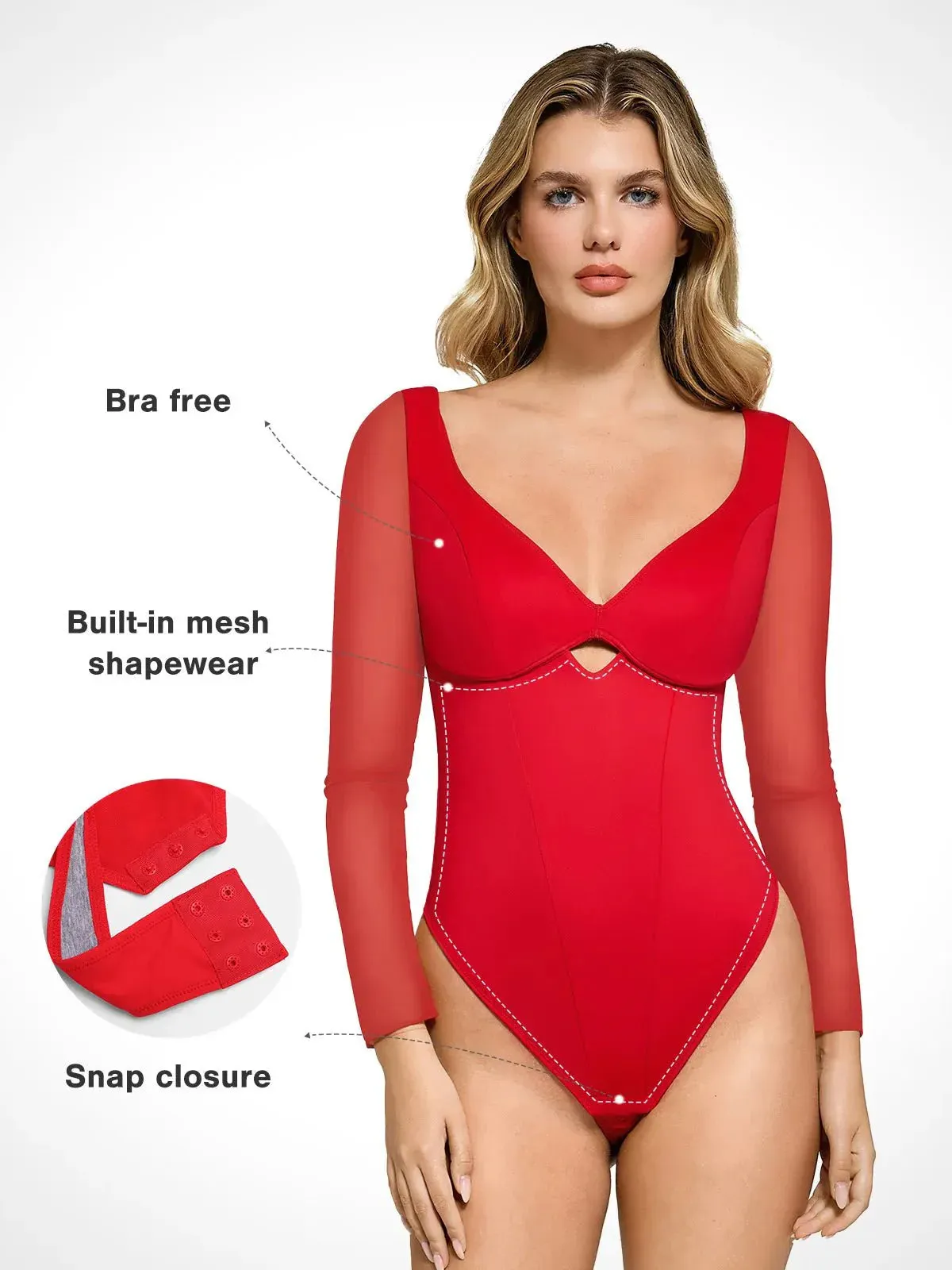 Shapewear Mesh Sleeve Cutout Sweetheart Sculpting Bodysuit