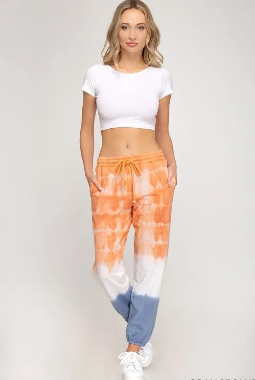 She   Sky Tie Dye Lounge Sweatpants - Orange/Blue