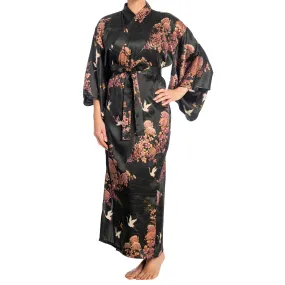 Silk Crane and Chrysanthemum Long Black Yukata