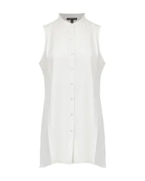 Silk Mandarin Collar Sleeveless Shirt