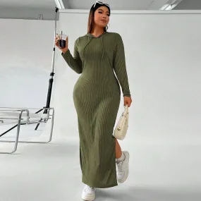 Simplicity Hooded Split Bodycon Maxi Plus Size Dresses