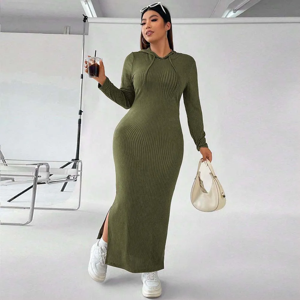 Simplicity Hooded Split Bodycon Maxi Plus Size Dresses