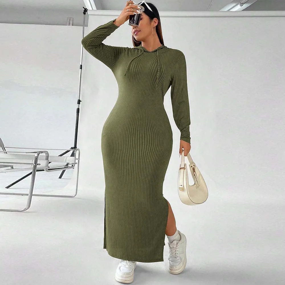 Simplicity Hooded Split Bodycon Maxi Plus Size Dresses